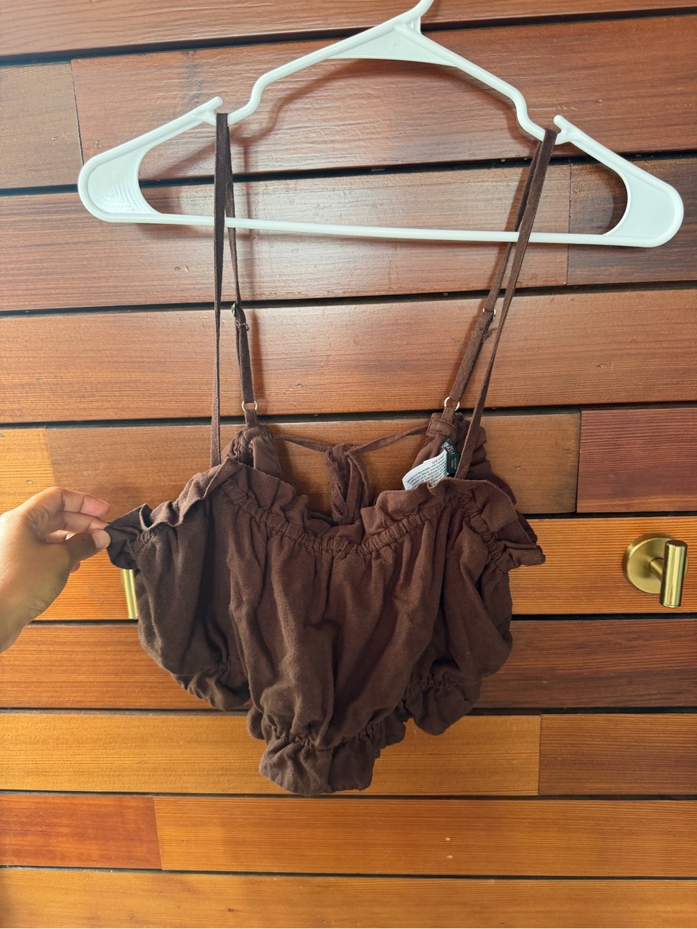 wild fable Brown Ruffled Crop Tank Top